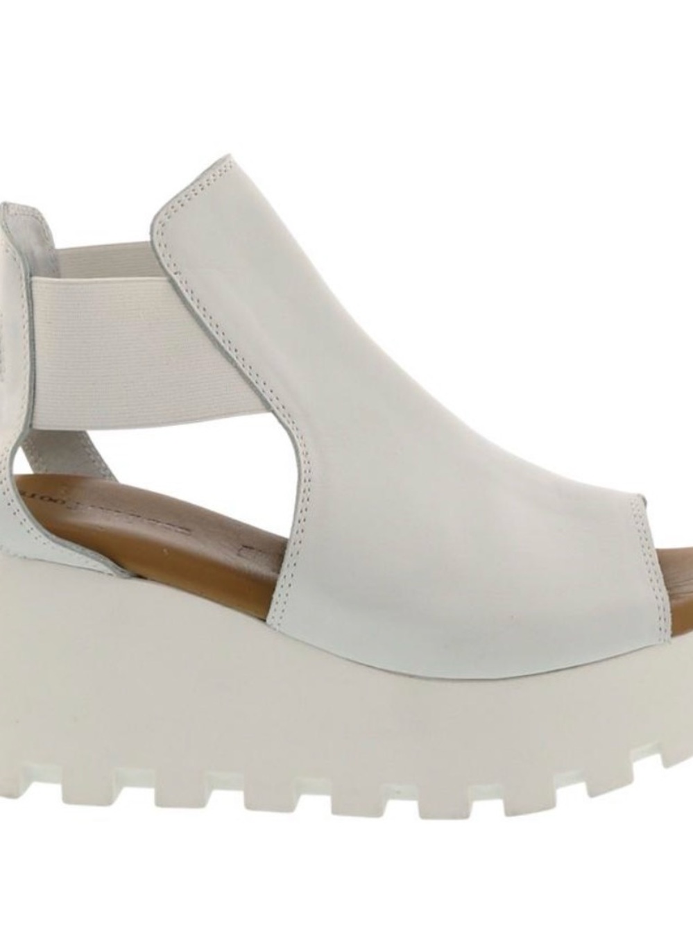 Piampiani White Platform Peep Toe Slide with Elastic Heel Strap